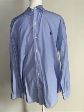 Ralph Lauren Men’s Large Classic Blue White Pinstripe Button-Down Dress Shirt